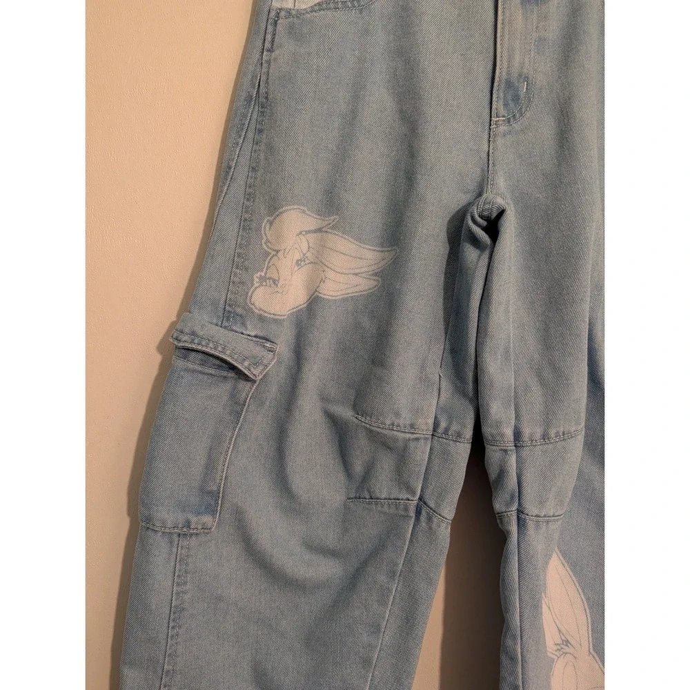 Justice Looney Tunes Kids Light Wash‎ Cargo Jeans Bugs Lola Bunny Blue Size 12